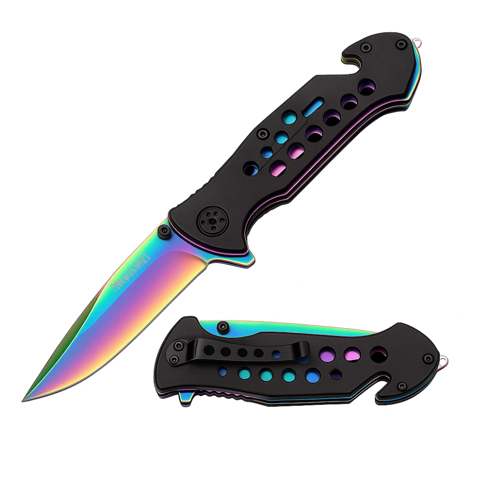Rainbow BudTac Force – Spring Assisted Zakmes met Clip Point Lemmet