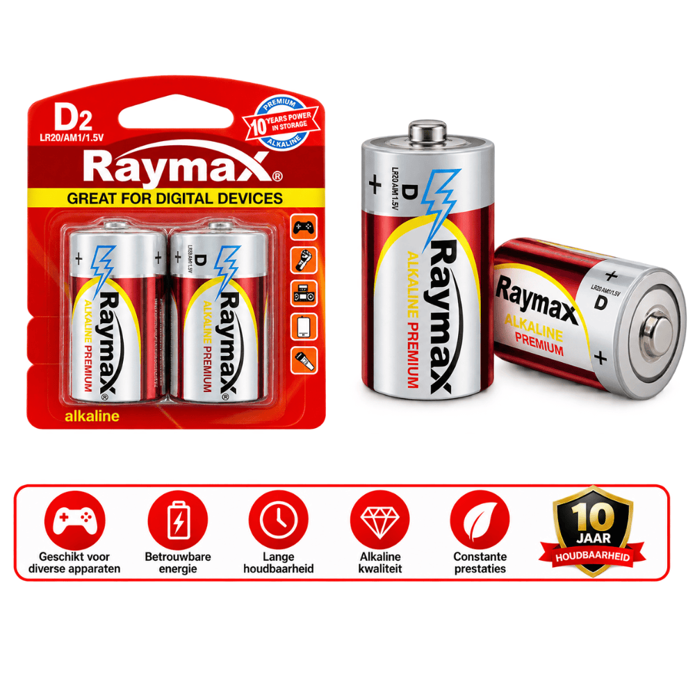 Raymax D Batterijen LR20 Alkaline 2-pack – 16800mAh | Radio, Zaklamp & RC-speelgoed