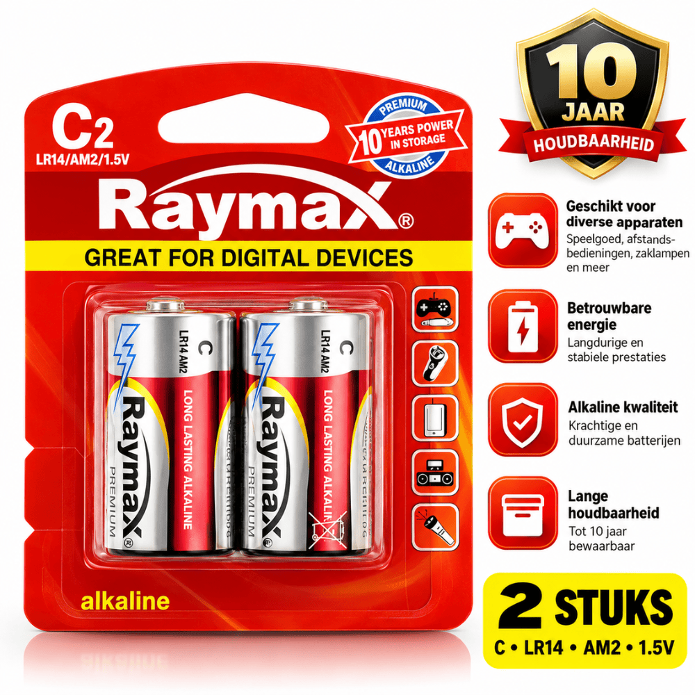 Raymax C Batterijen LR14 Alkaline 2-pack – 1,5V | Zaklamp, Radio & Speelgoed