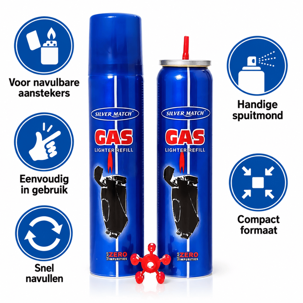Rex Universeel Aanstekergas 300 ml – Propaan/Butaan | 5 Vulnippels | Navulbaar