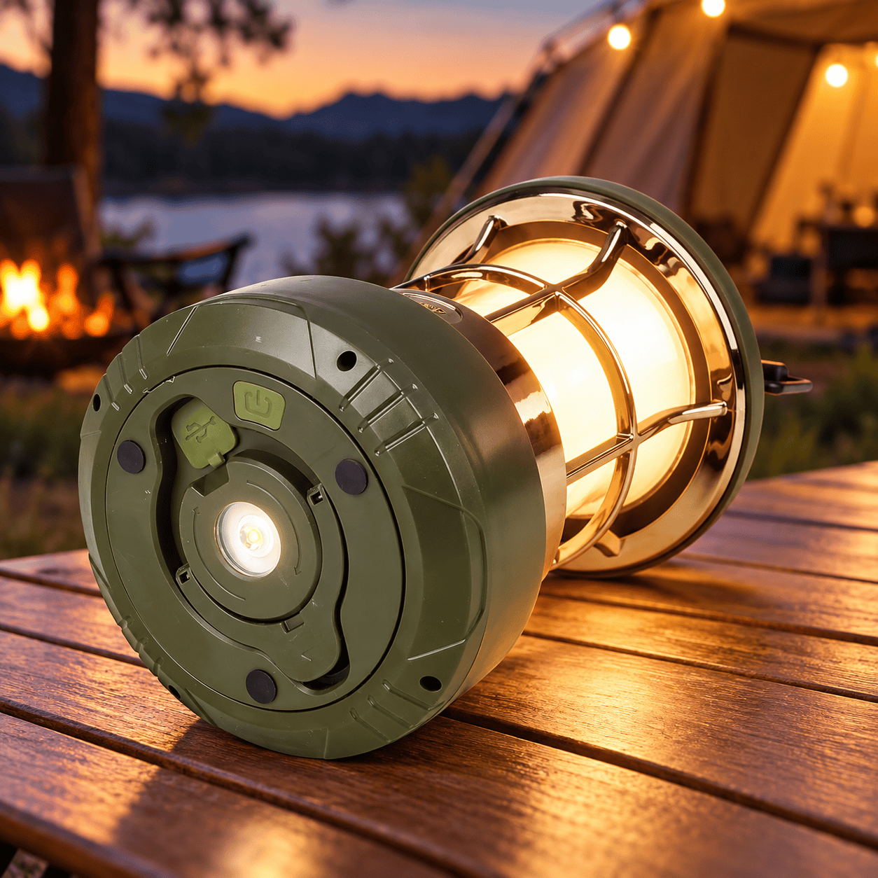 Oplaadbare Campinglamp met RGB-Lichtsnoer 10 m – 2-in-1, Groen