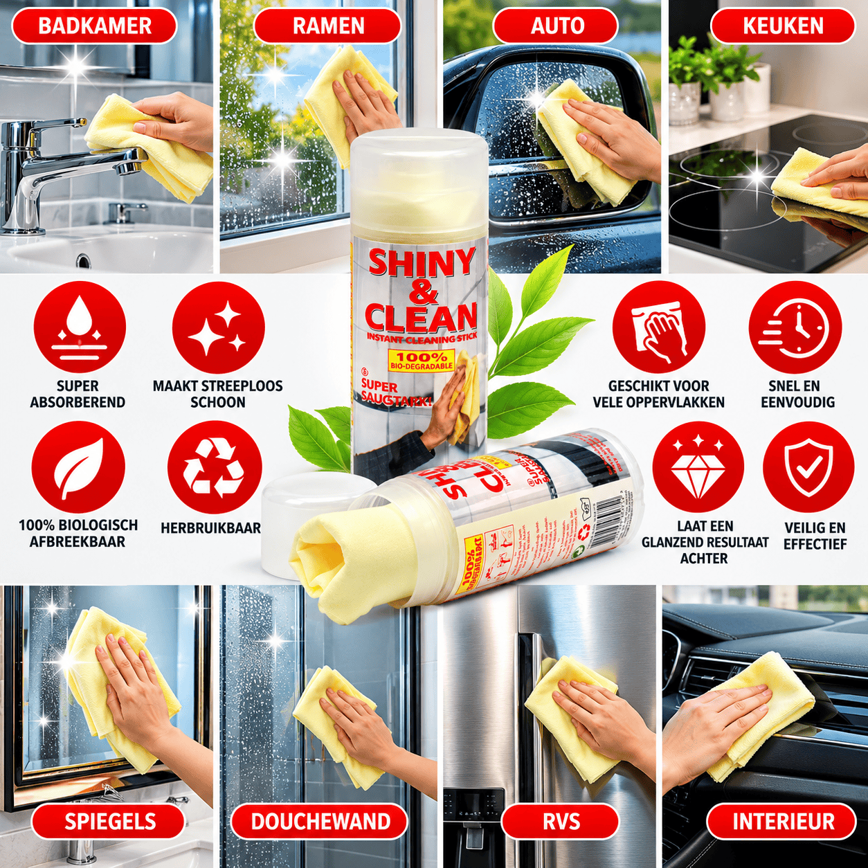 Shiny and Clean Schoonmaakzeem – Sterk Absorberend, Geel