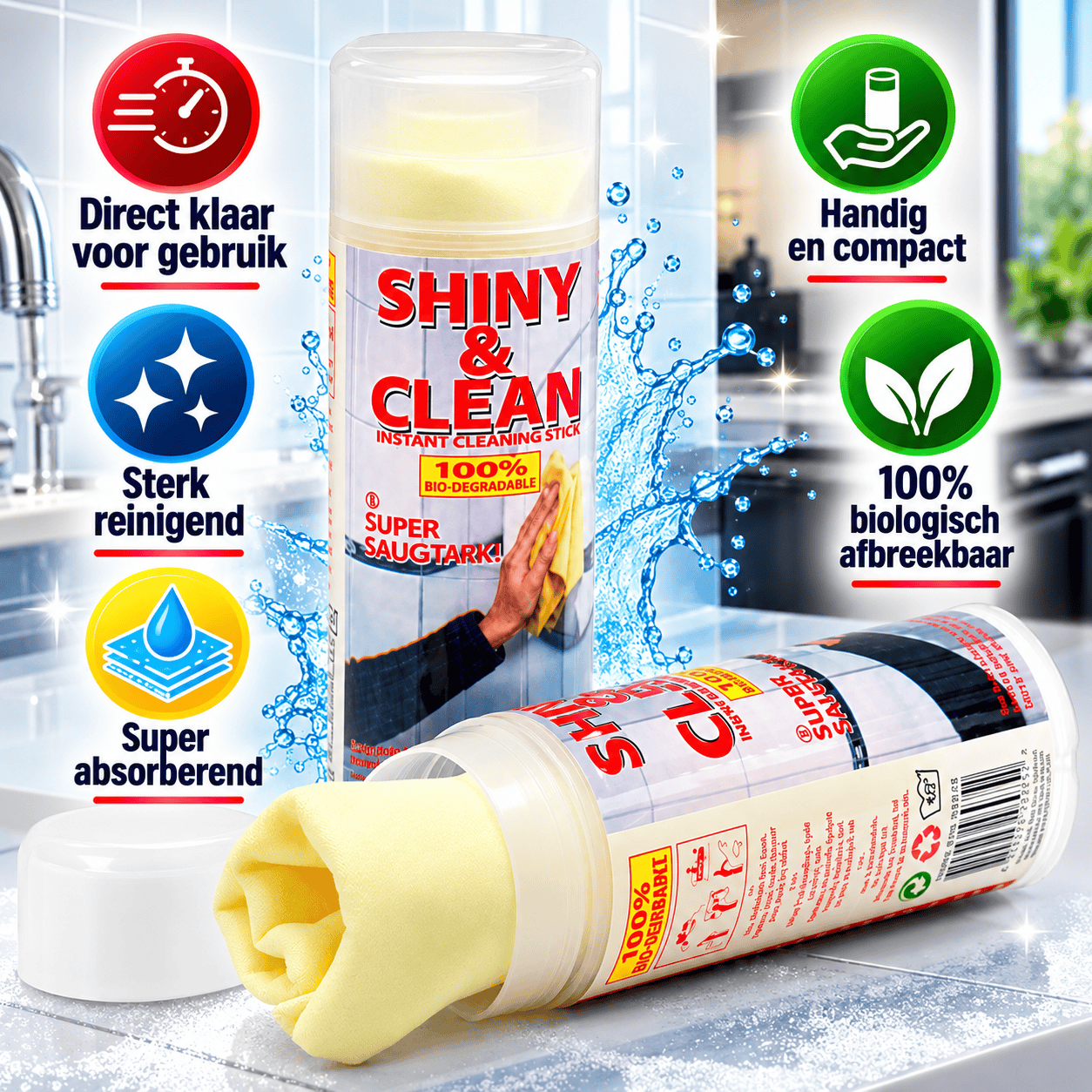 Shiny and Clean Schoonmaakzeem – Sterk Absorberend, Geel
