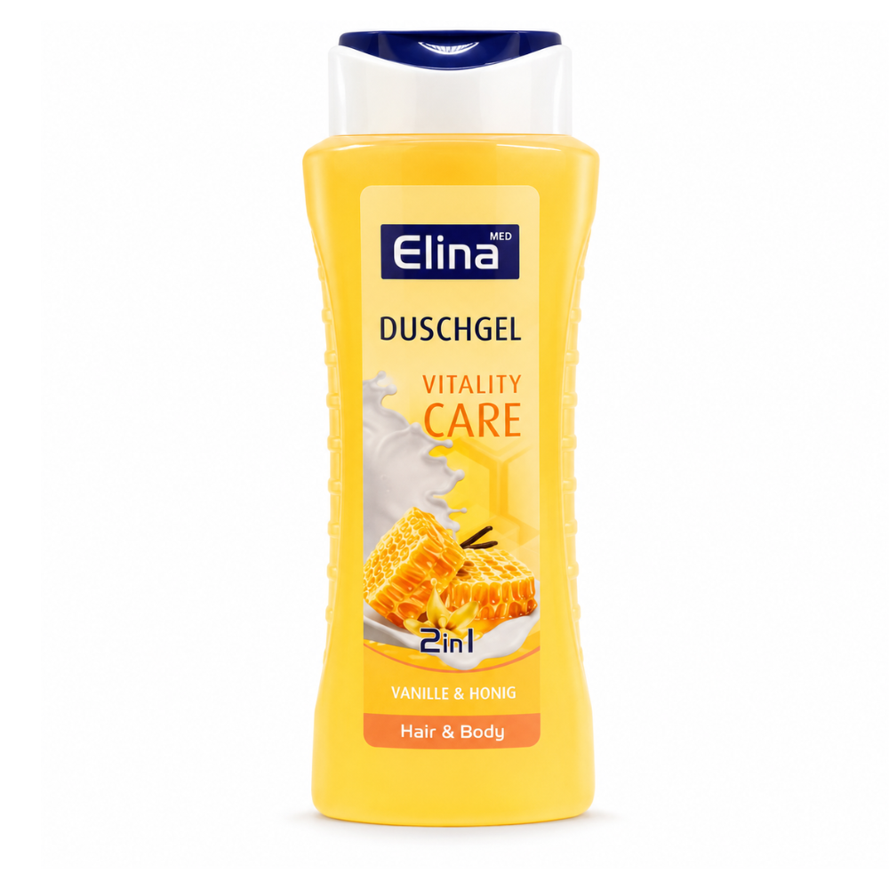 Elina 2-in-1 Vitality Care Douchegel & Shampoo – Vanilla & Honey – 300 ml – Voor Haar en Lichaam – Dagelijkse Verzorging