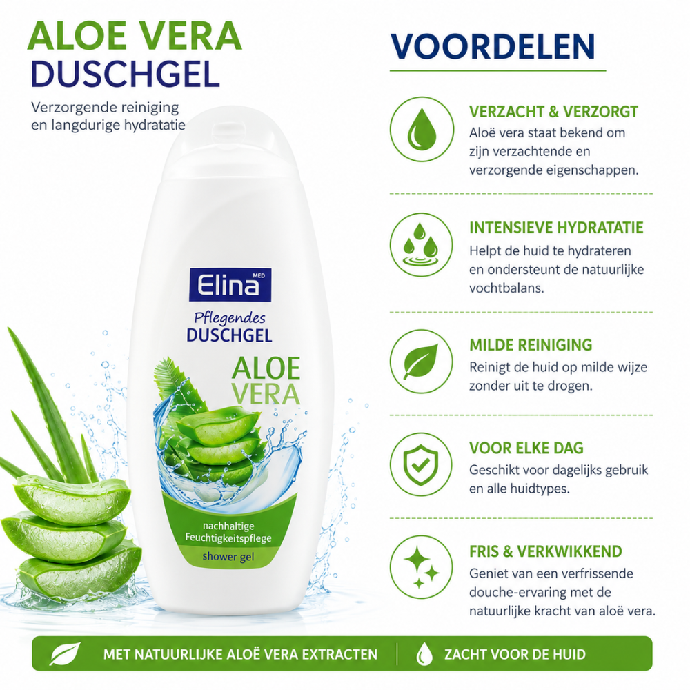 Elina Aloe Vera Douchegel 300 ml – Hydraterende Shower Gel voor Alle Huidtypen