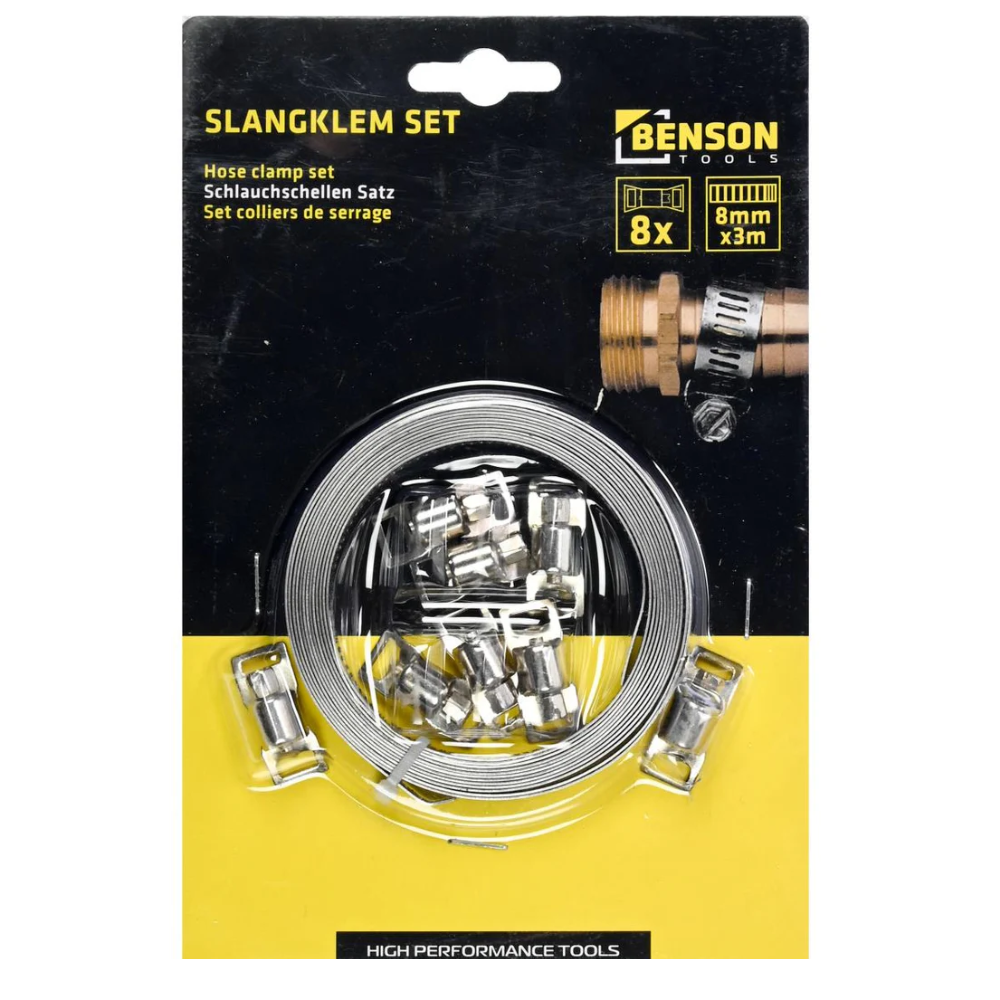 Slangklemmen set universeel 8 mm x 3 mtr 9 dlg