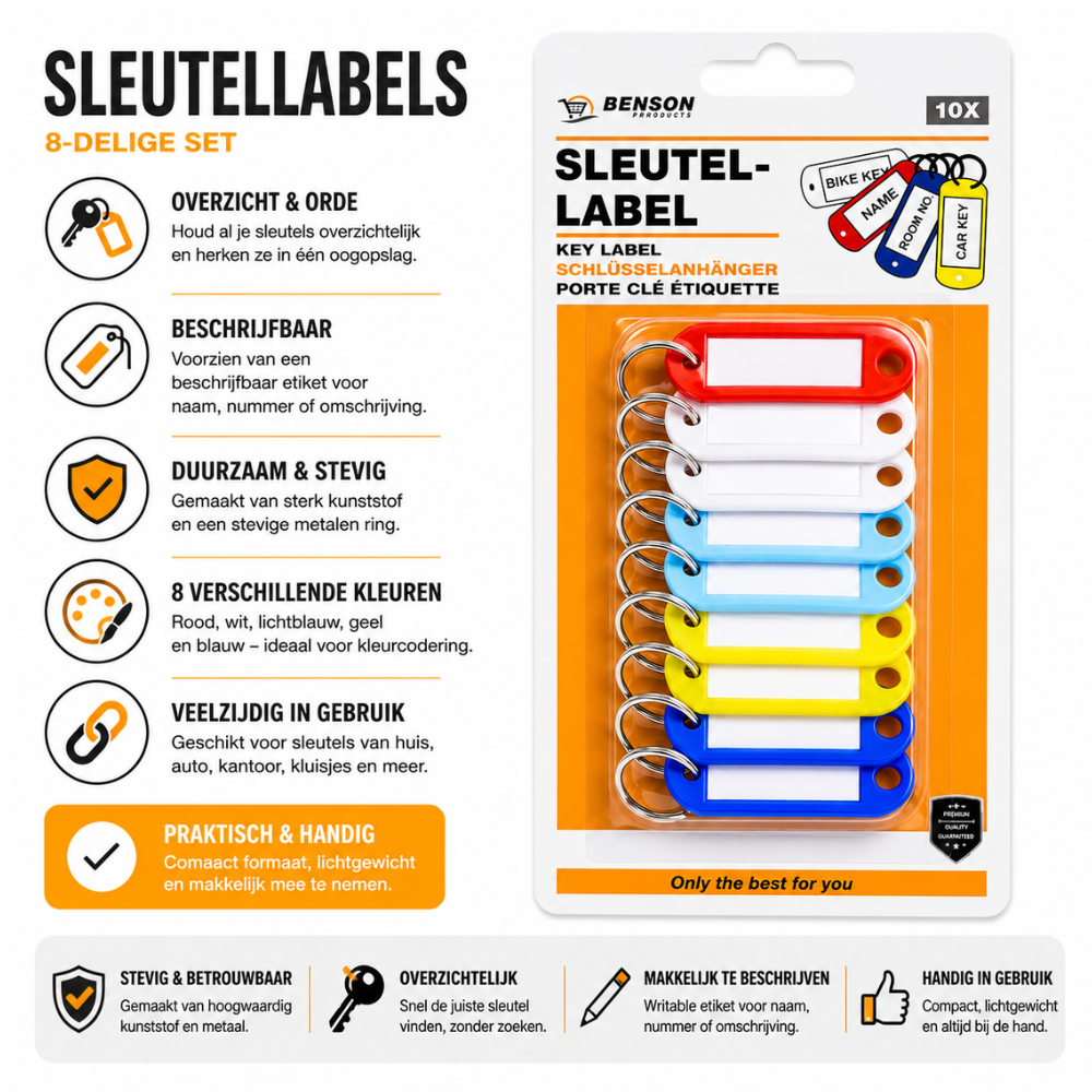 Sleutellabels Set 10 Stuks – Gekleurde Sleutelhangers met Beschrijfbaar Label