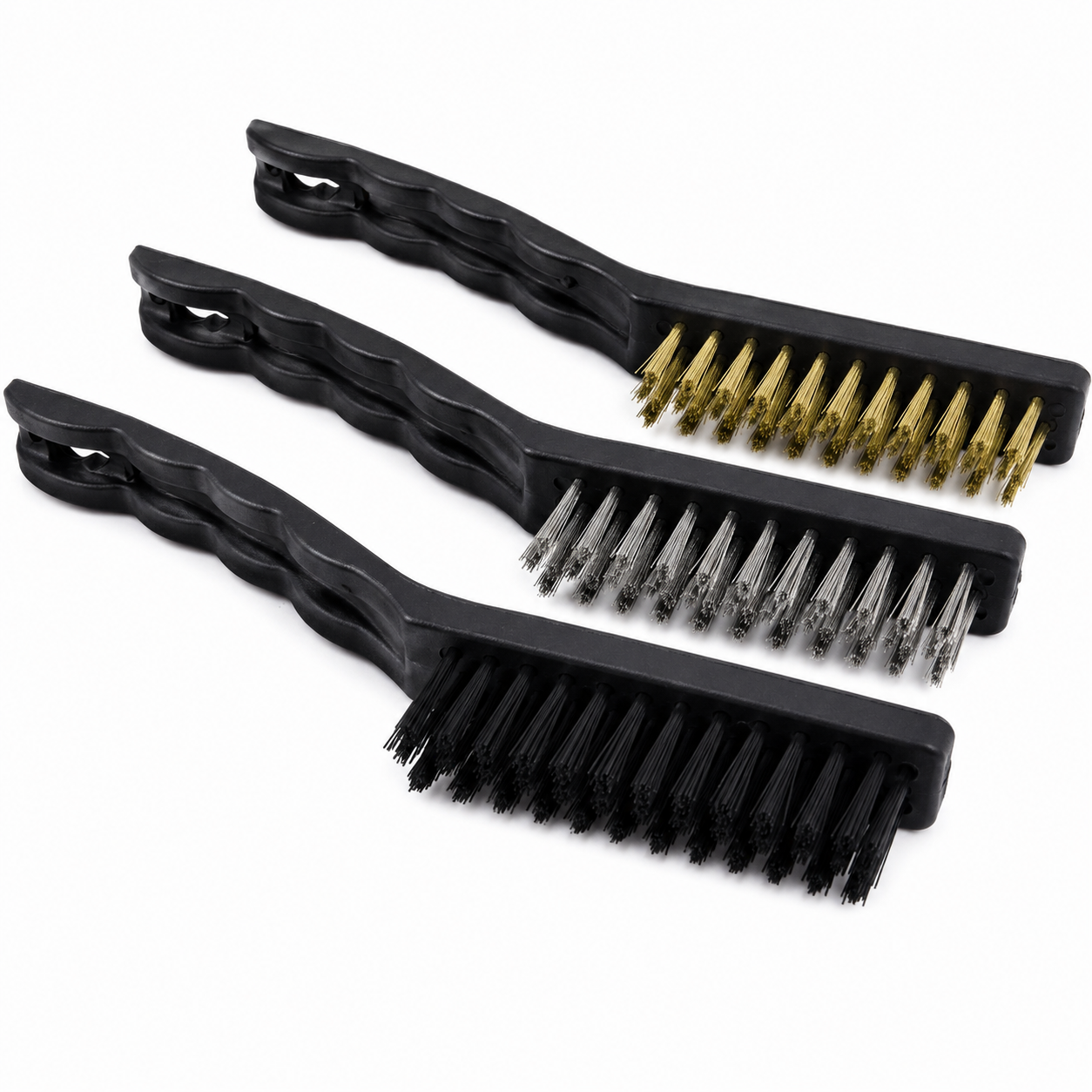Staalborstel Set 3-Delig – RVS, Messing &amp; Nylon – 200 mm