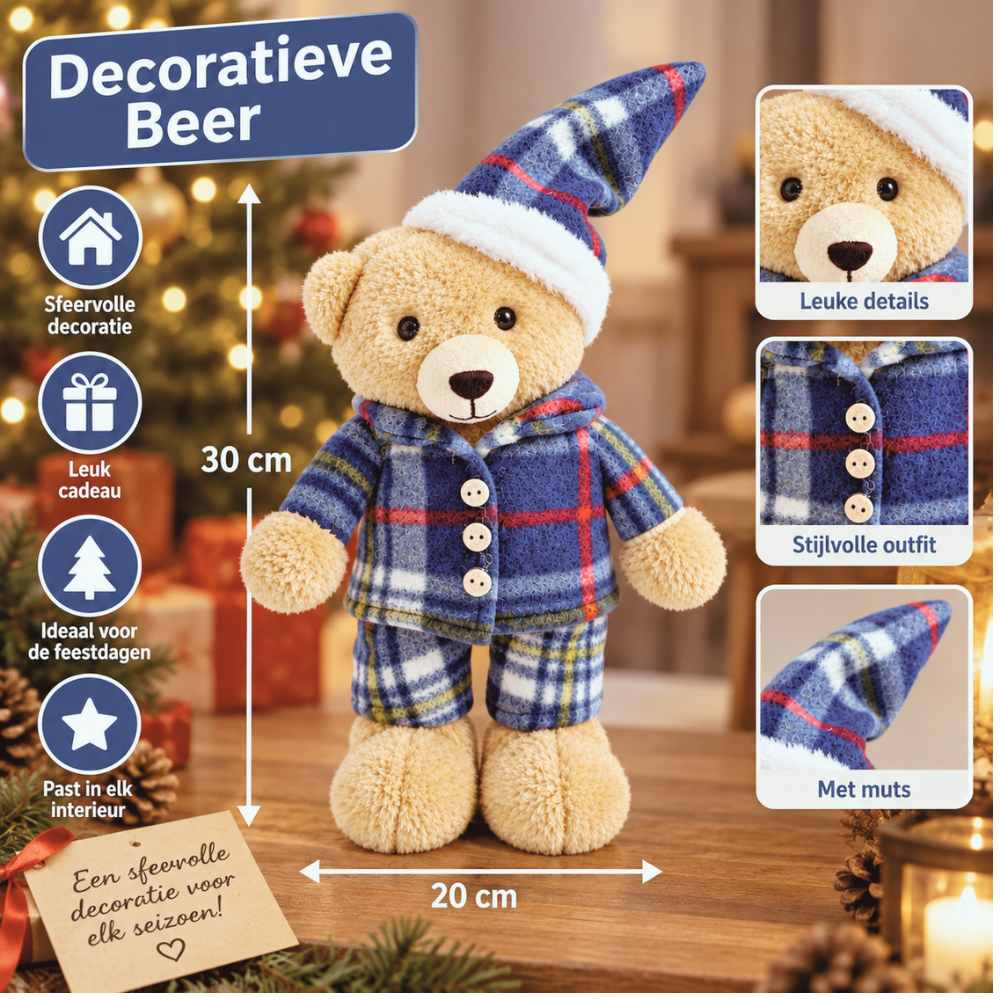 Kerstdecoratie Teddybeer Staand 30 cm – Kerstfiguur voor Kast, Tafel & Vensterbank