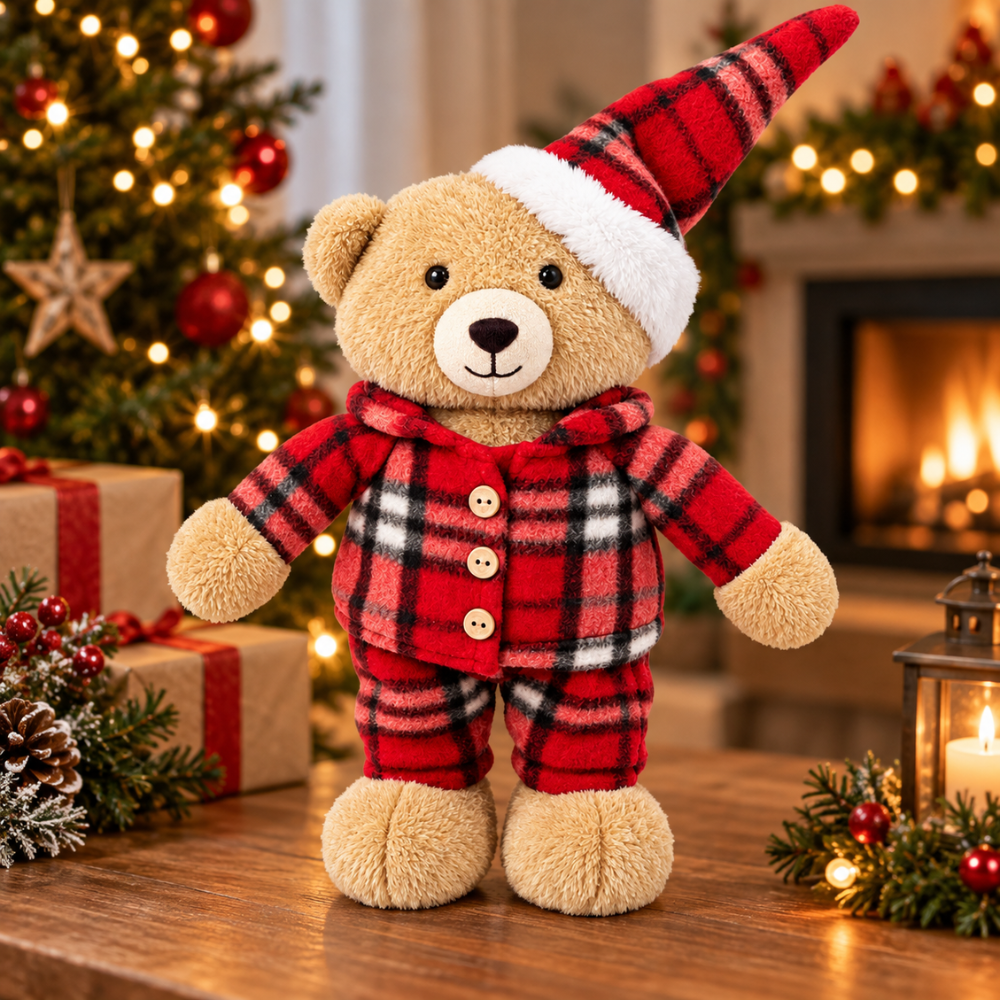 Kerstdecoratie Teddybeer Staand 30 cm – Kerstfiguur voor Kast, Tafel & Vensterbank