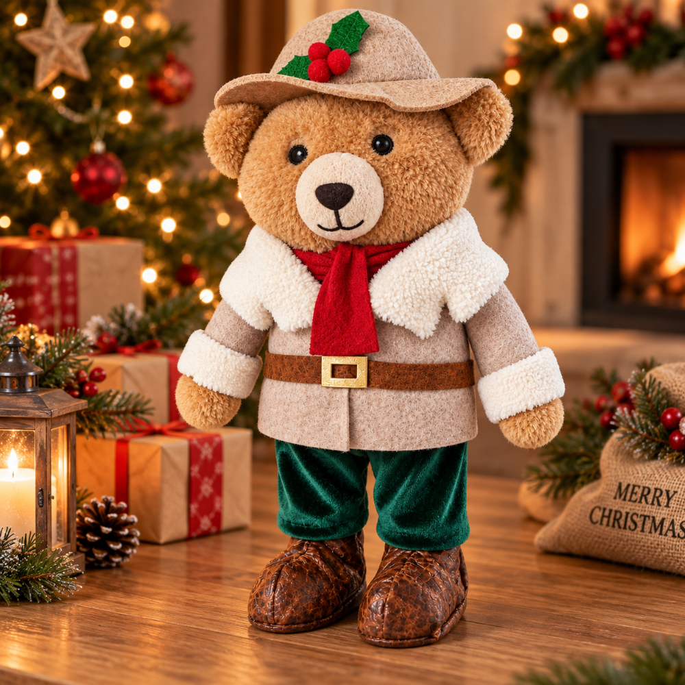 Kerstdecoratie Teddybeer Staand 30 cm – Kerstfiguur voor Kast, Tafel & Vensterbank