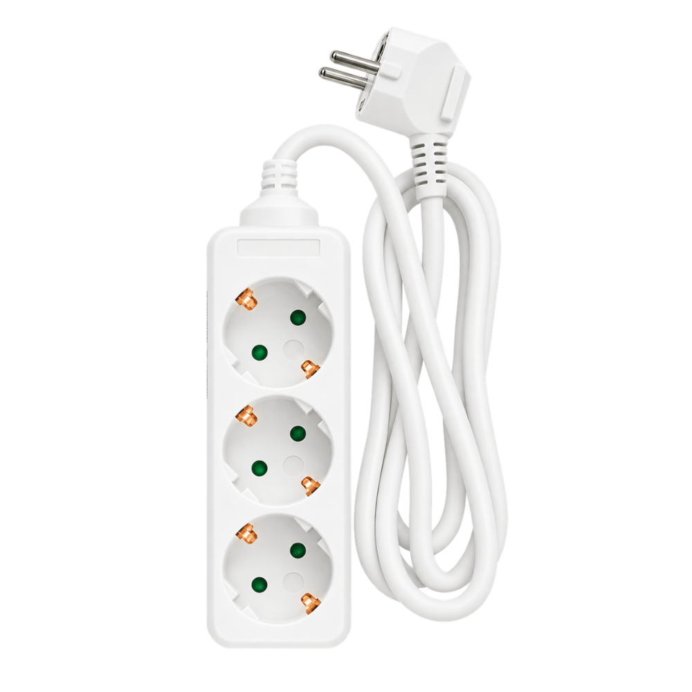 Stekkerdoos 3-voudig met Randaarde Wit – 1,5 m | 3680W | 16A / 250V | Kinderbeveiliging
