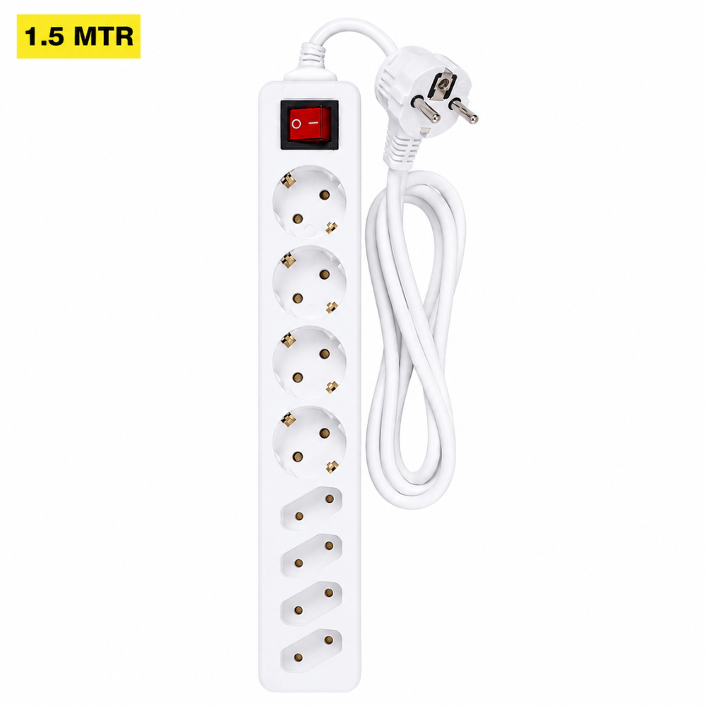 Benson Stekkerdoos 8-Voudig met Schakelaar – 1,5 Meter – Randaarde – Wit