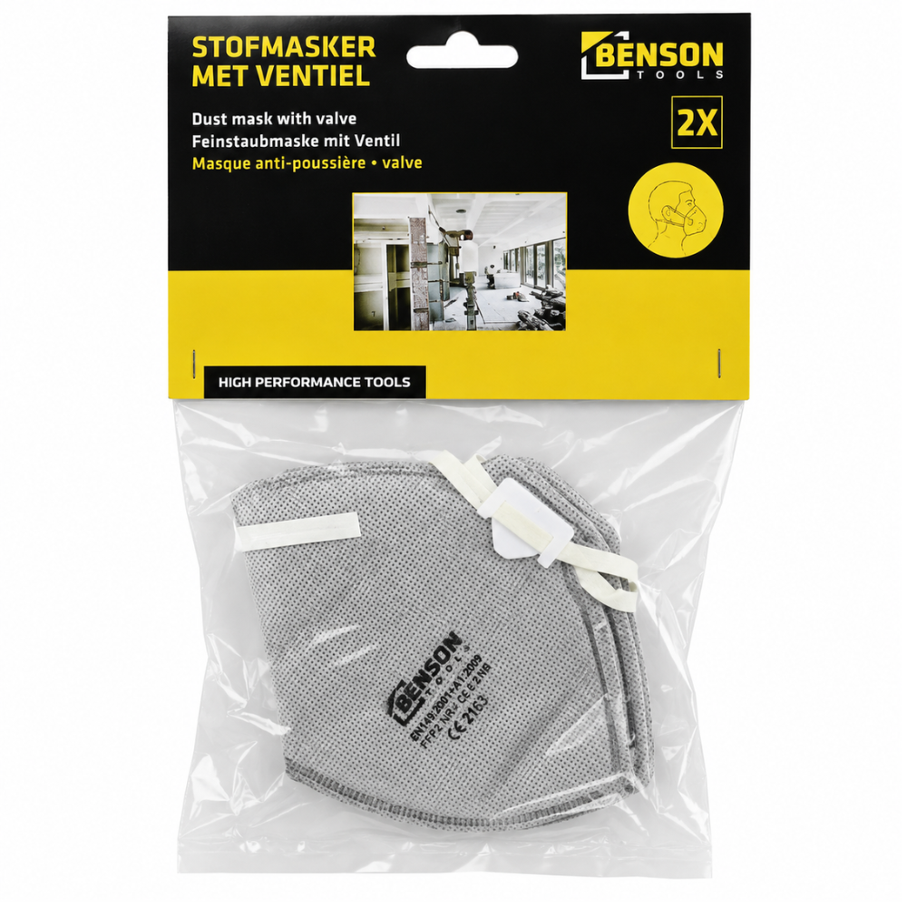 2 Stuks Stofmasker met Ventiel FFP1 NR – 3-Laags | EN 149 | Contour Fit | Verstelbaar