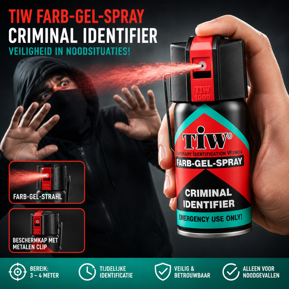 TIW Kleurgelspray 40 ml – Markeerspray voor Zelfverdediging | Metalen Clip & Rode Dop