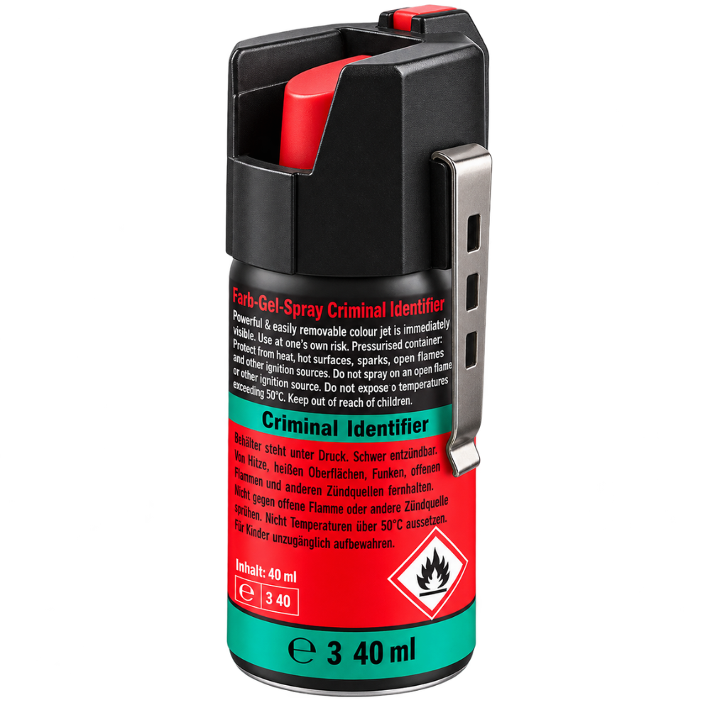 TIW Kleurgelspray 40 ml – Markeerspray voor Zelfverdediging | Metalen Clip & Rode Dop