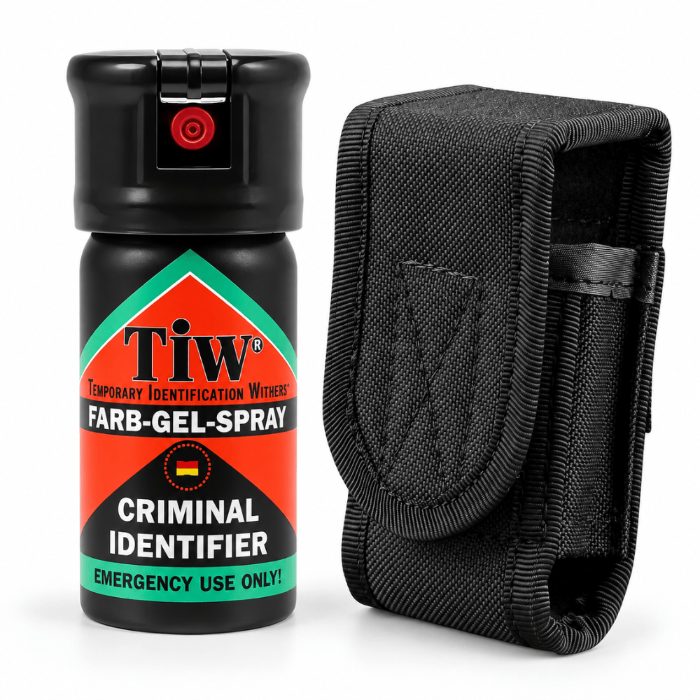 TIW Security Identificatiespray Flip Top + Holster – Straal tot 5 m | 40 ml | Zelfverdediging