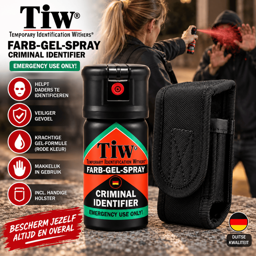 TIW Security Identificatiespray Flip Top + Holster – Straal tot 5 m | 40 ml | Zelfverdediging