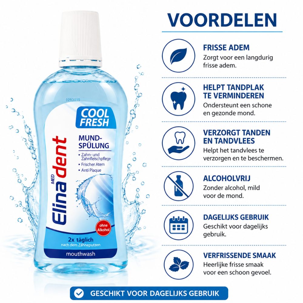 Elina Tandspoeling Cool Fresh 500 ml – Alcoholvrij Mondwater – Frisse Adem