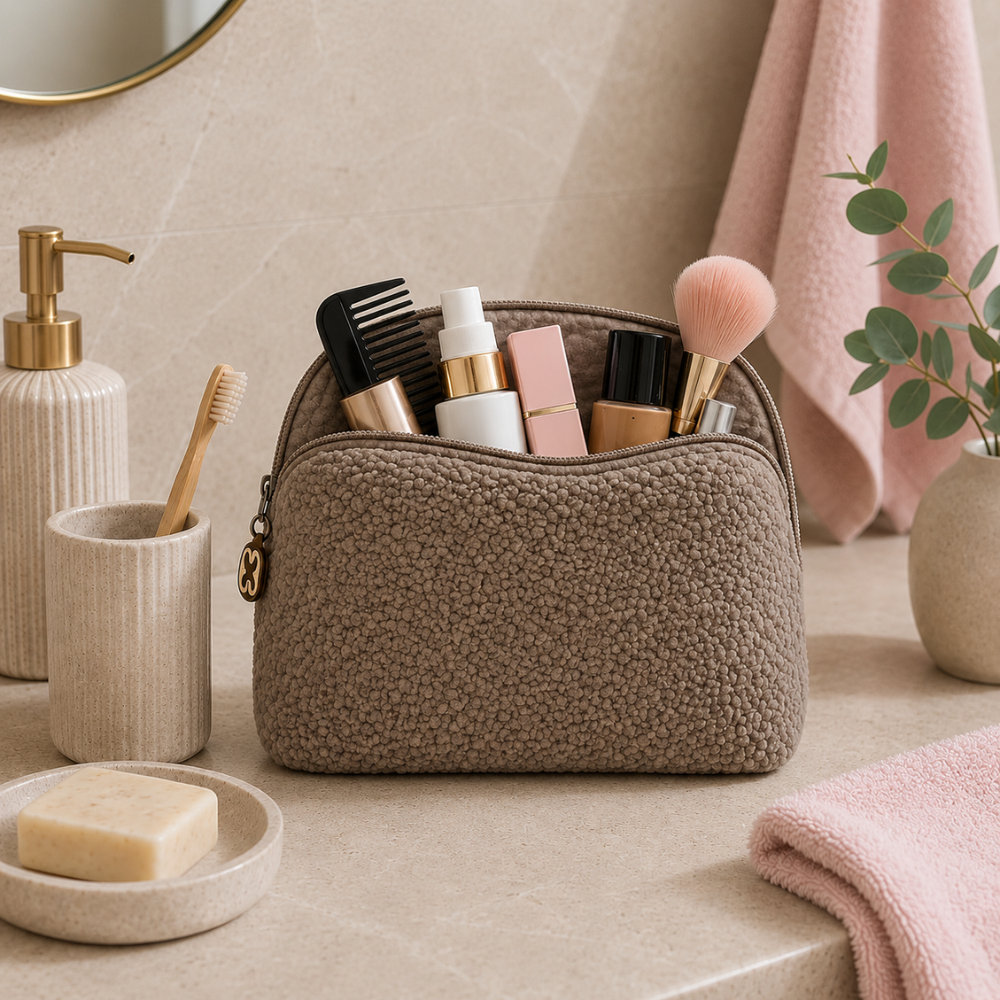 Lukkies Toilettas Taupe – 26 x 17 cm | Gevoerd | Make-up Etui & Reistas