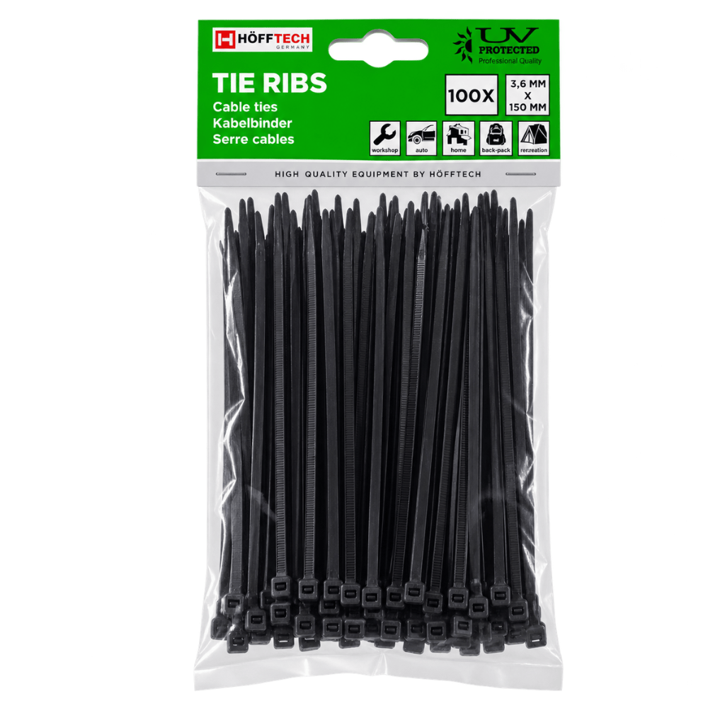 Kabelbinders Zwart 100 Stuks – 3,6 × 150 mm | Tie-Wraps | Ophangen & Bevestigen