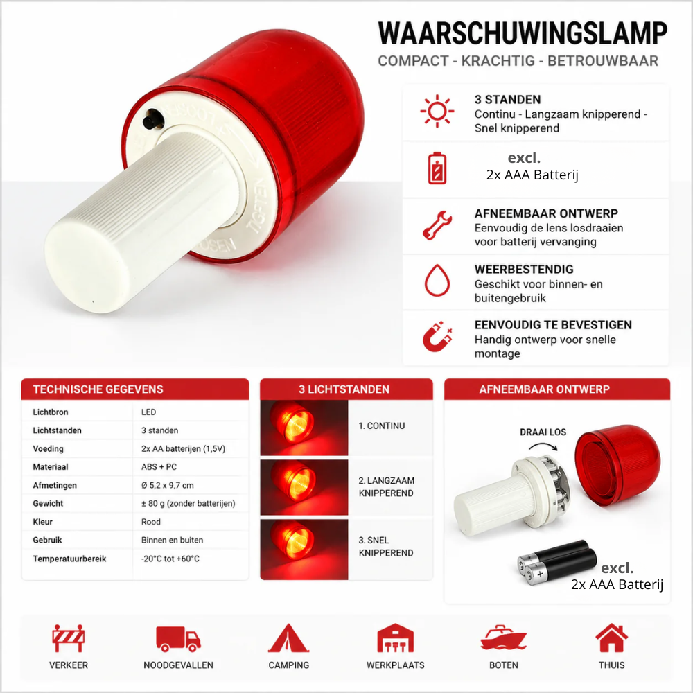 Veiligheidspion 50 cm met LED & Reflecterende Strepen – CE-gekeurd | Inclusief Opbergtas