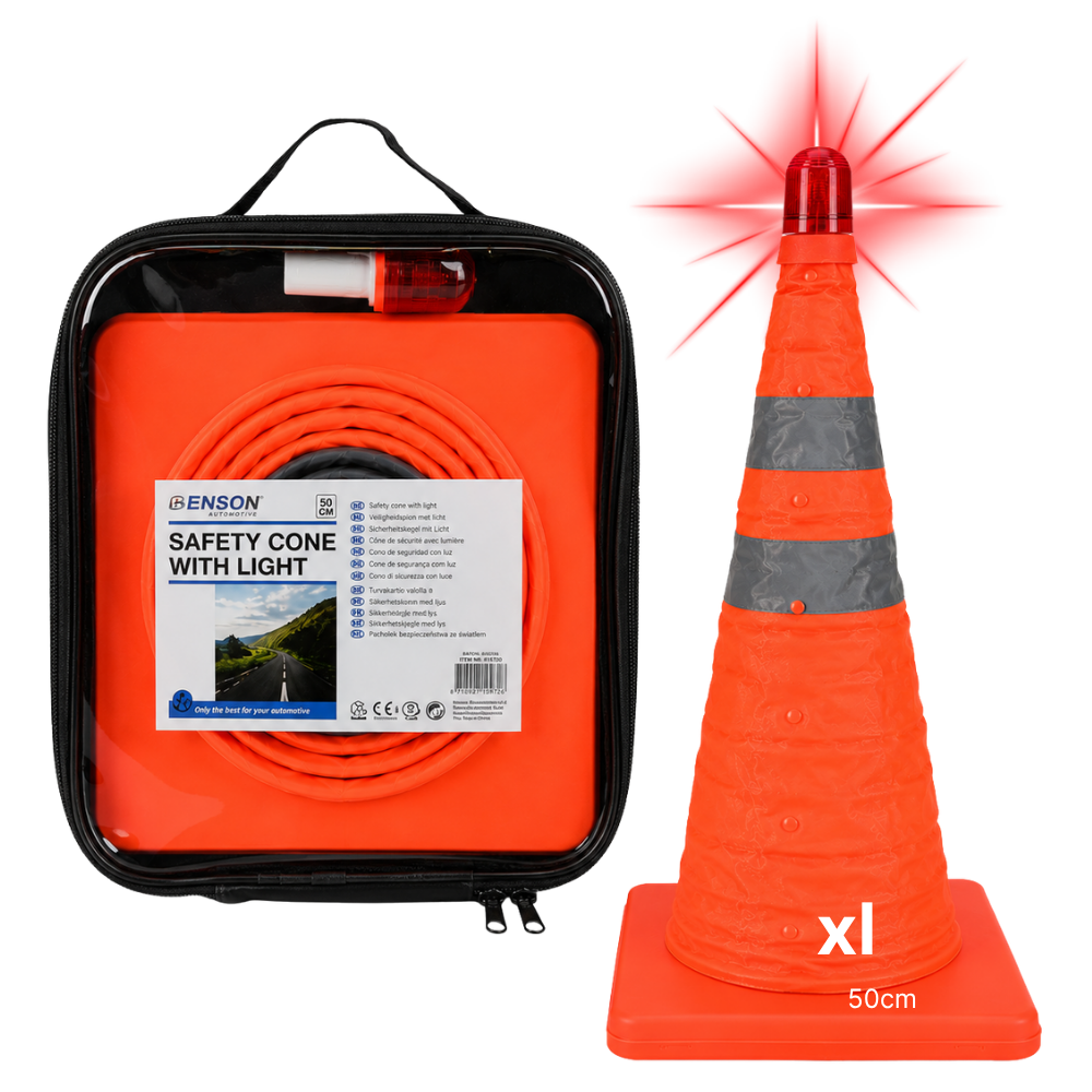 Veiligheidspion 50 cm met LED & Reflecterende Strepen – CE-gekeurd | Inclusief Opbergtas
