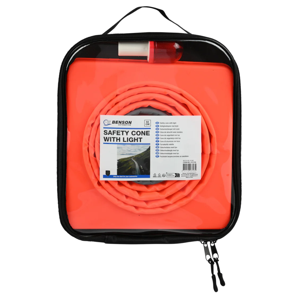Veiligheidspion 50 cm met LED & Reflecterende Strepen – CE-gekeurd | Inclusief Opbergtas