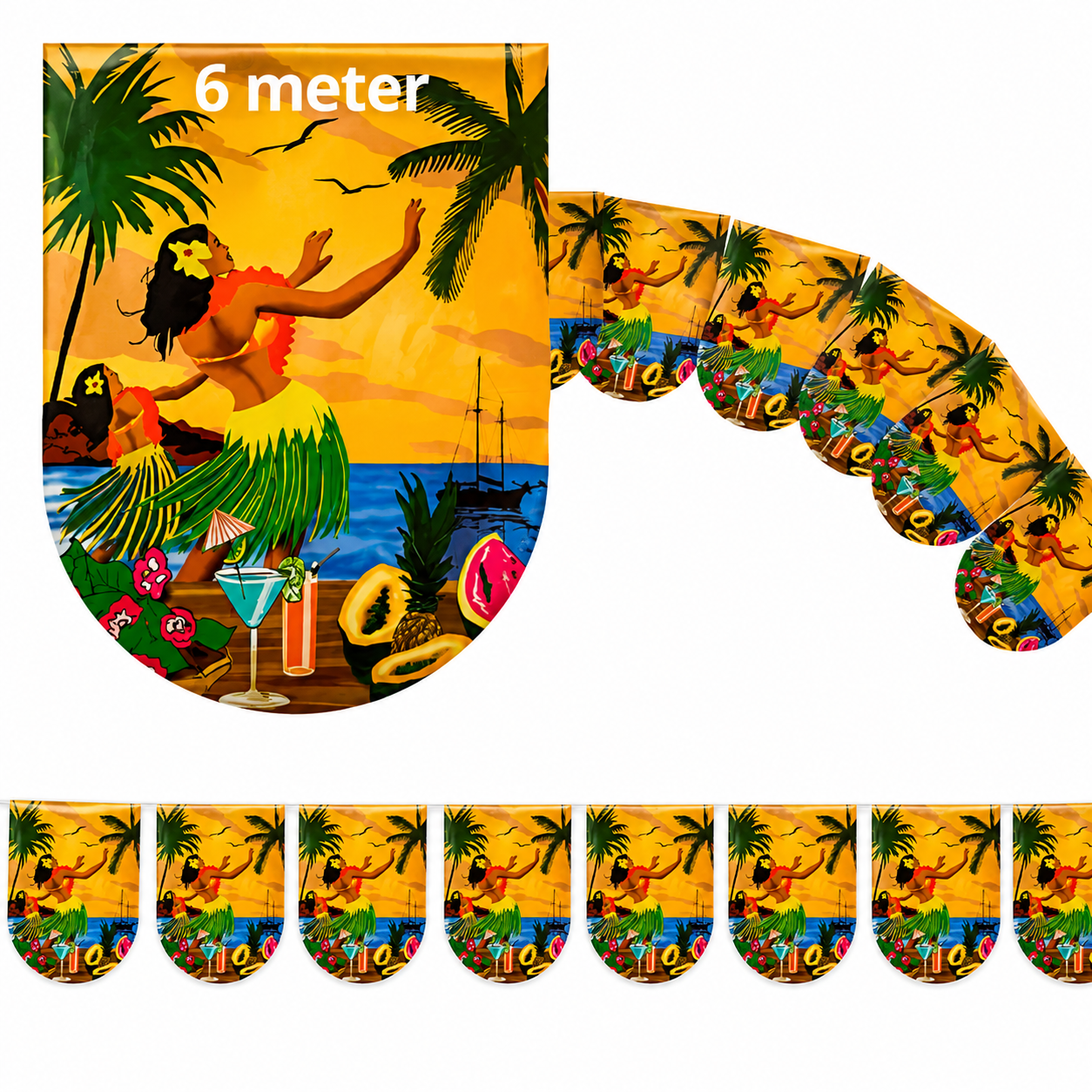 Hawai Vlaggenlijn 6 Meter – Luxe Tropische Feestslinger voor Binnen & Buiten
