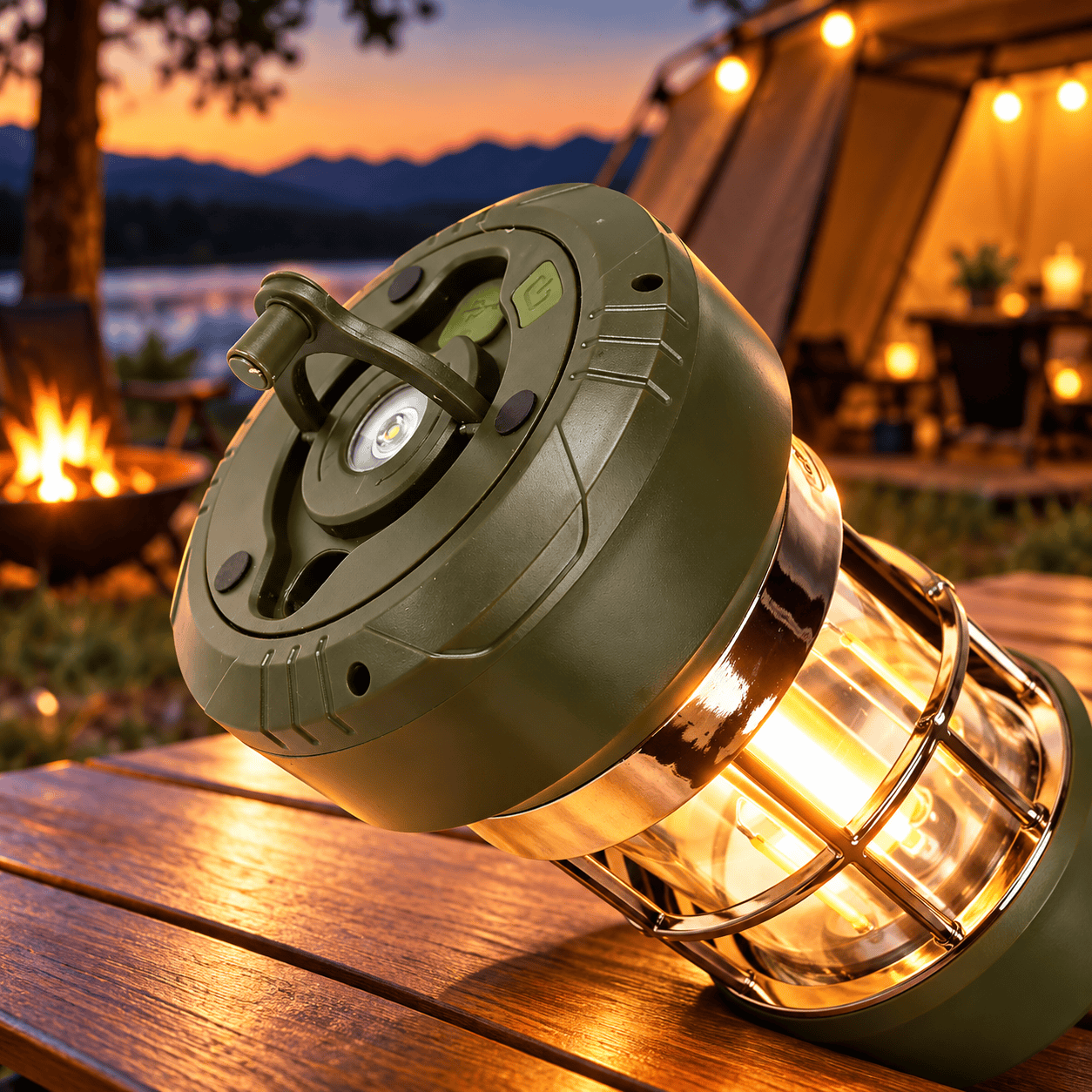 Oplaadbare Campinglamp met RGB-Lichtsnoer 10 m – 2-in-1, Groen