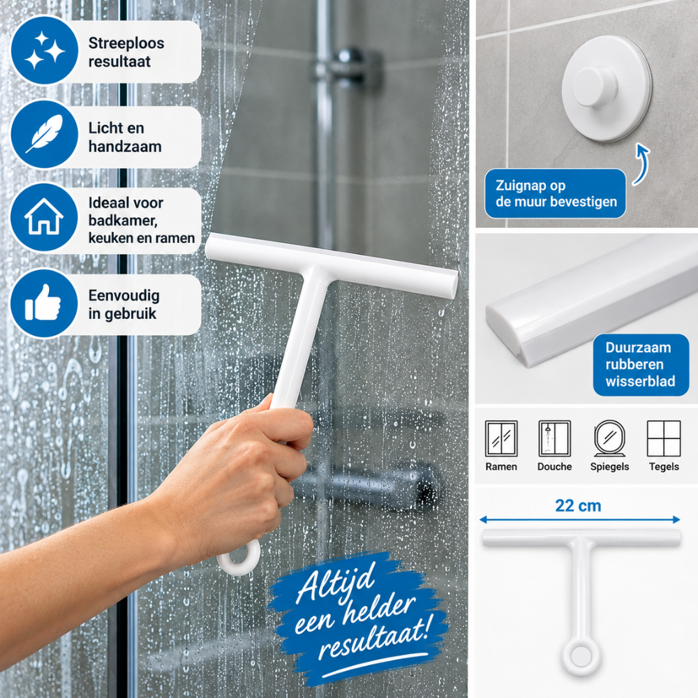 Raam- en Douchewisser 22 cm Wit – Met Zuignap | Streeploos | Ramen & Douche