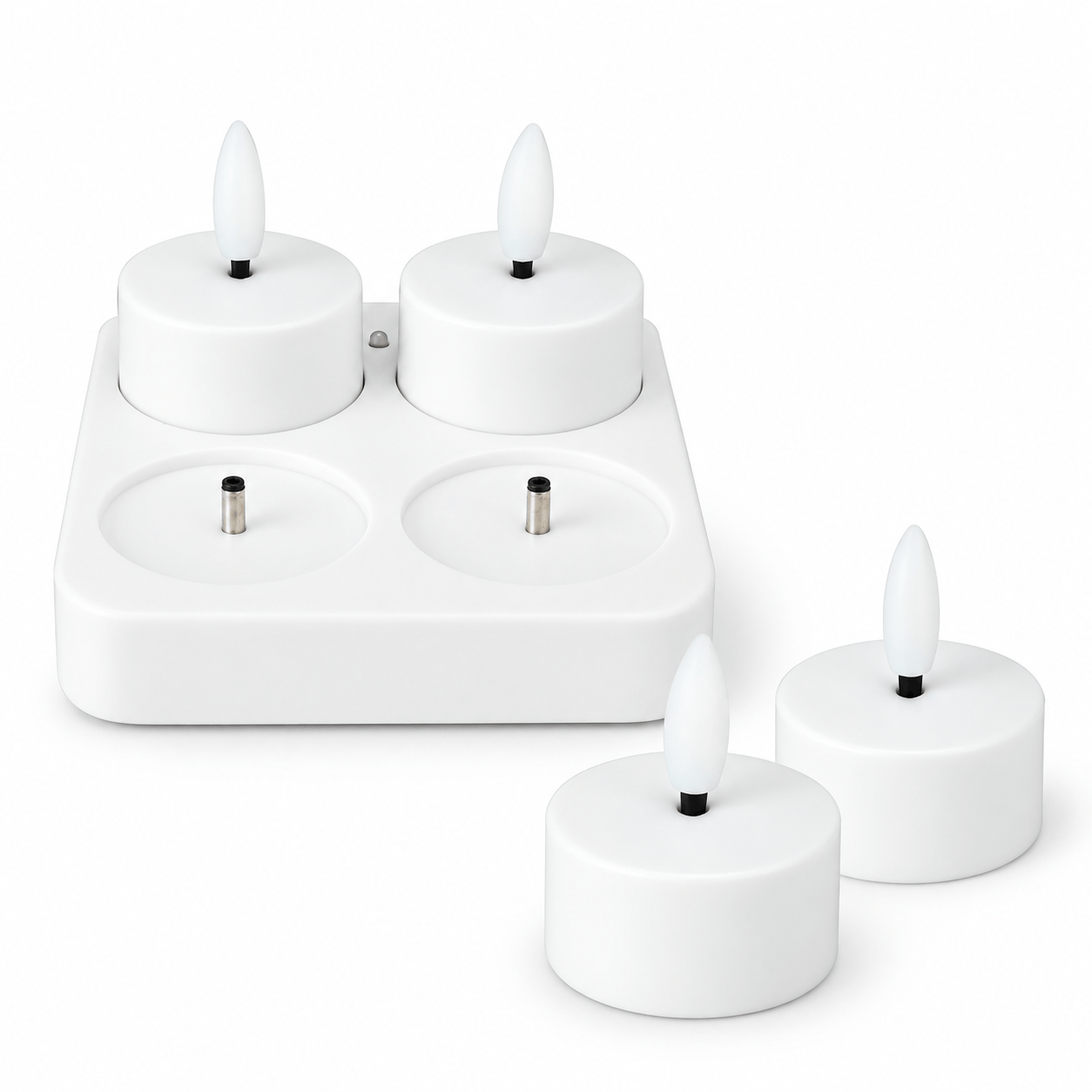 Oplaadbare LED-Theelichtenset – Wit, 4-delig