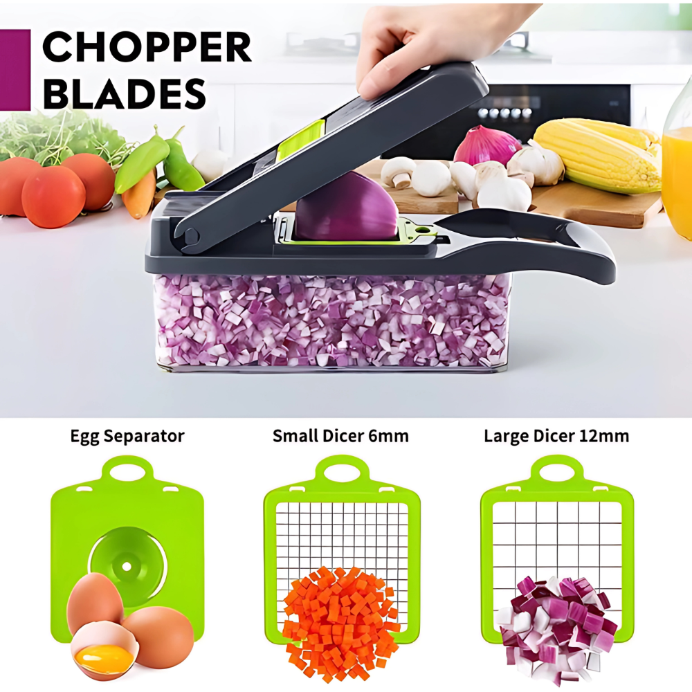 Plantaardige Chopper, Groentesnijder, kubussnijder, Multifunctionele Groentesnijder 14 dlg