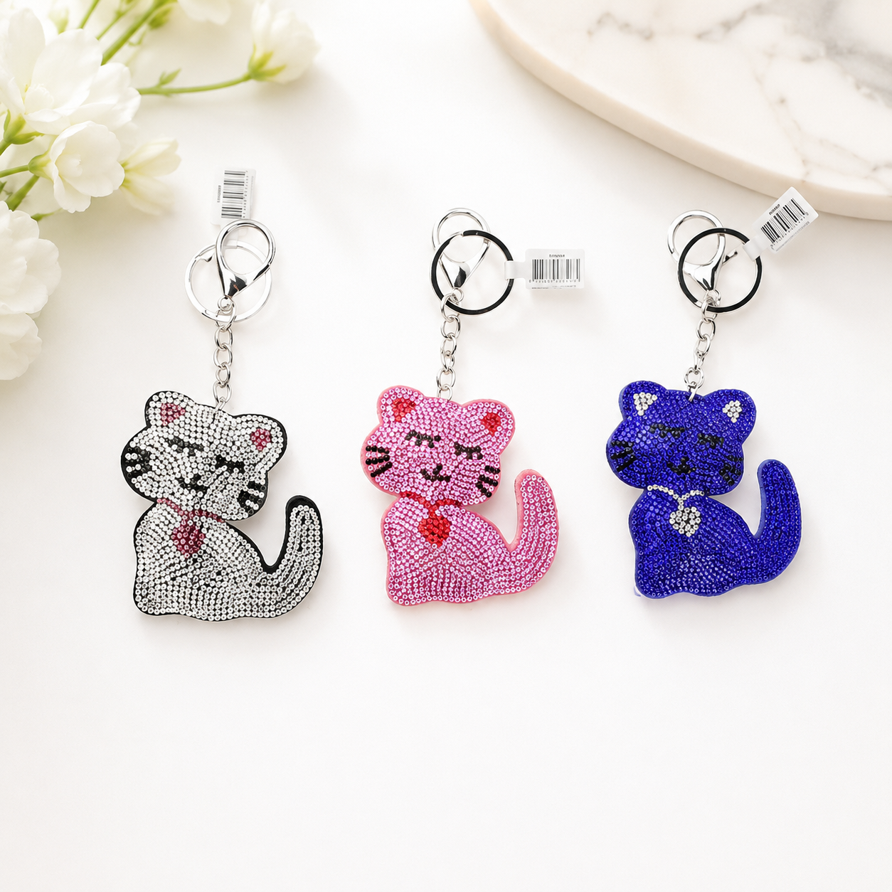Sleutelhanger glitter kat
