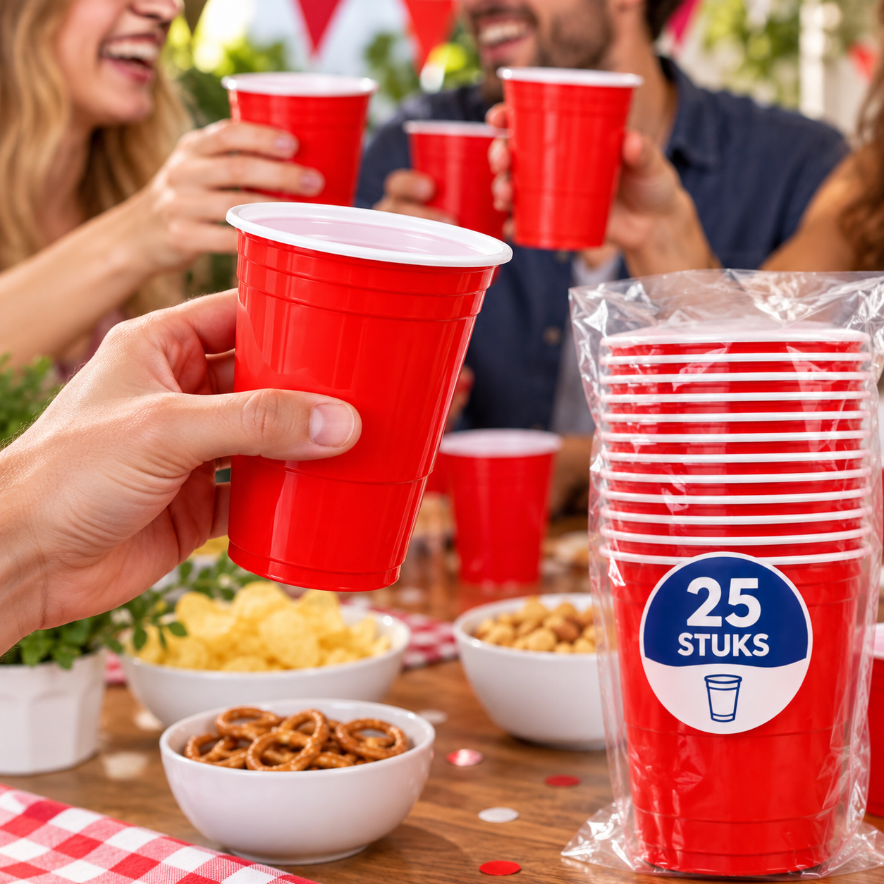 25x Red Cups - Rode Feestbekers 473ml