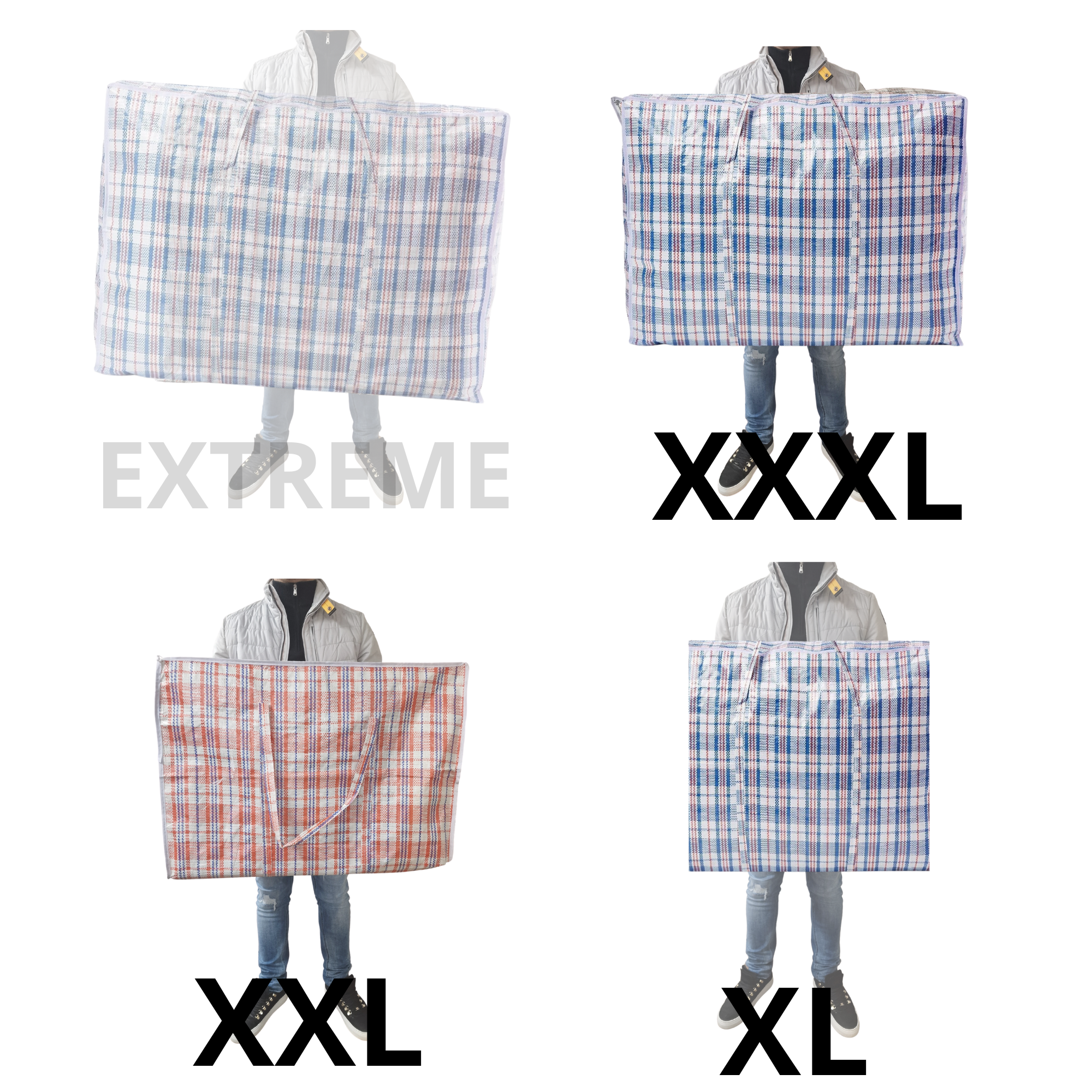 Opbergtas - Big Shopper - 9 stuks - 3 Maten  XL - XXL - XXXL - Mix Kleuren - Wastas - Verhuistassen