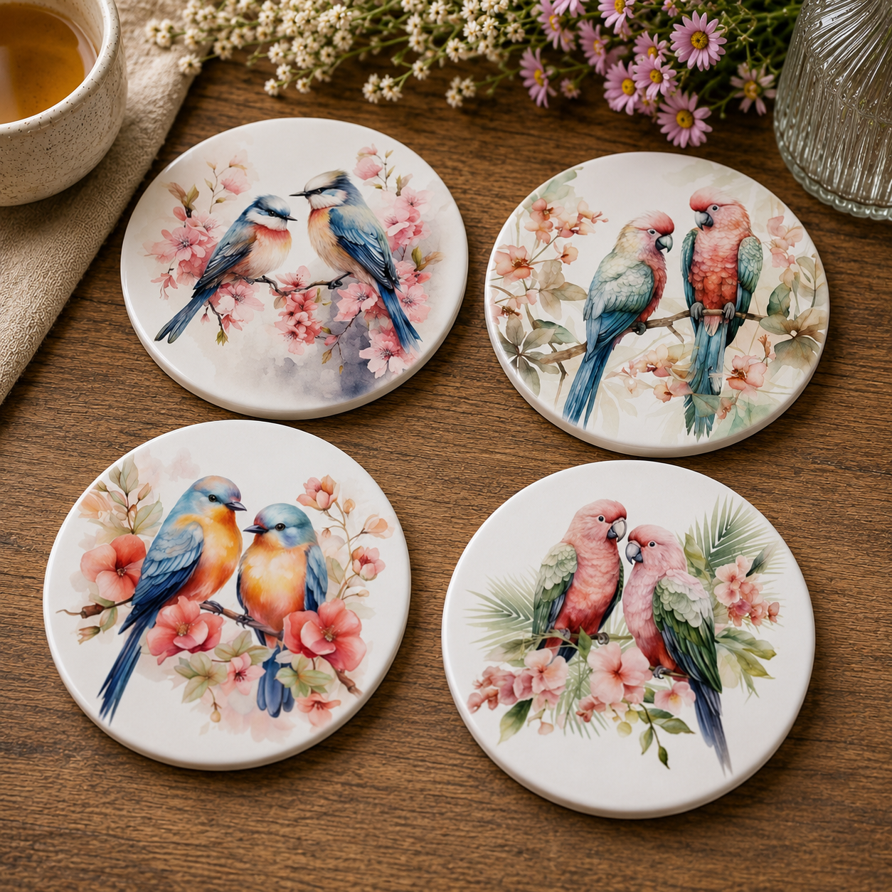 Vogel onderzetter porselein 4dlg