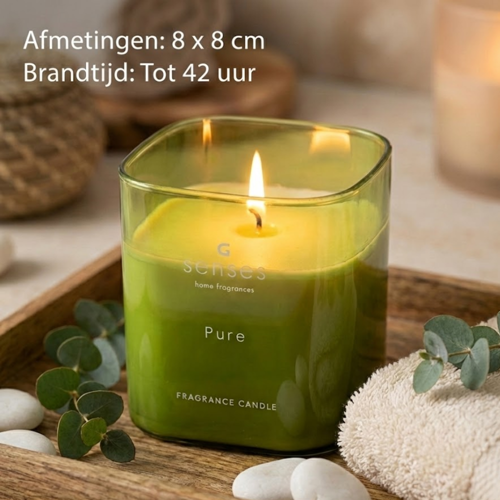 Geurkaars -Pure - Luxe -  8x8cm - Gusta® - 42 uur - Luxe Glazen Pot