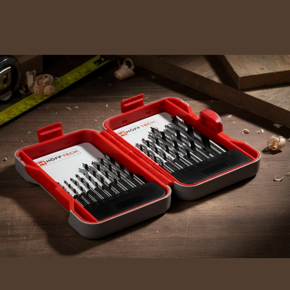 Boorset 15 delig hout hardcase  ht