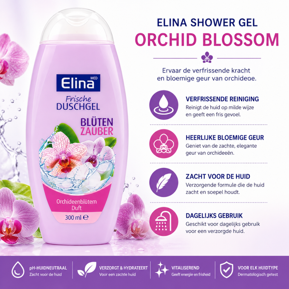 Elina Orchid Blossom Douchegel – 300 ml – Verzorgende Douchegel – Orchid Blossom – Voor Dagelijks Gebruik