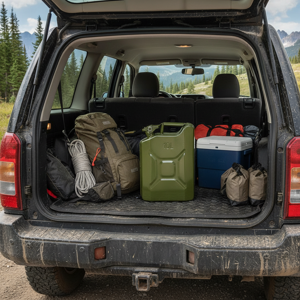 Jerrycan in kofferbak 4x4 SUV