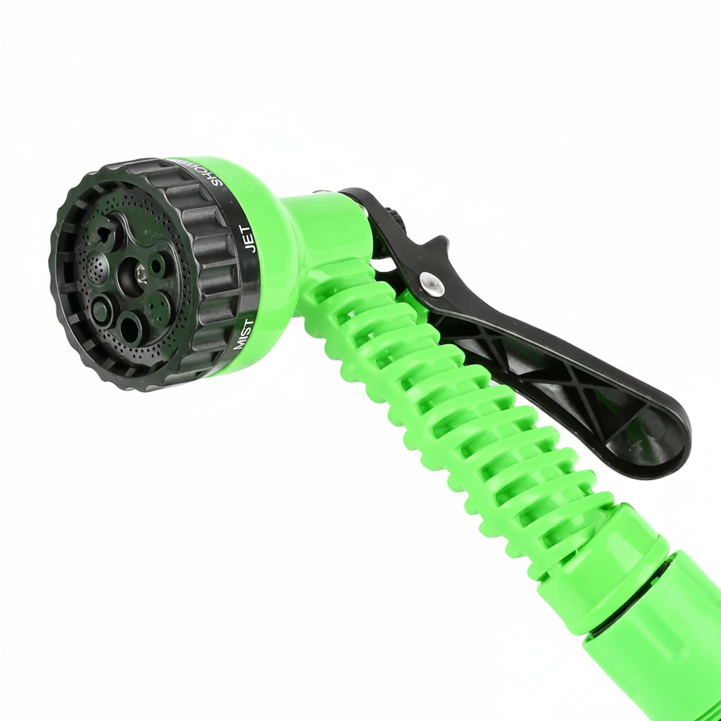 Groene uittrekbare tuinslang 30 meter met 7-in-1 sproeikop