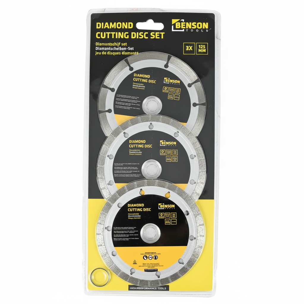 Benson Tools 3 diamantschijven 125mm gesegmenteerd, continu en turbo