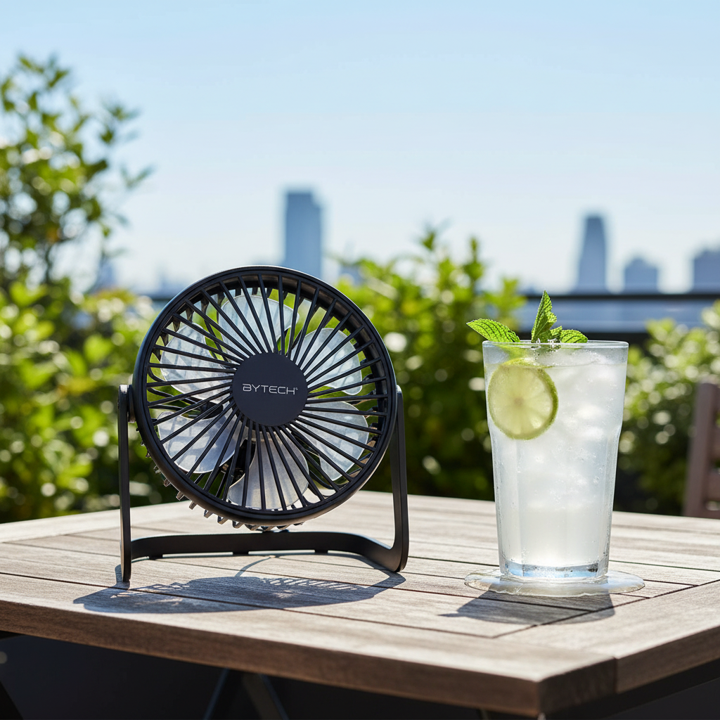 USB tafelventilator op terras buiten