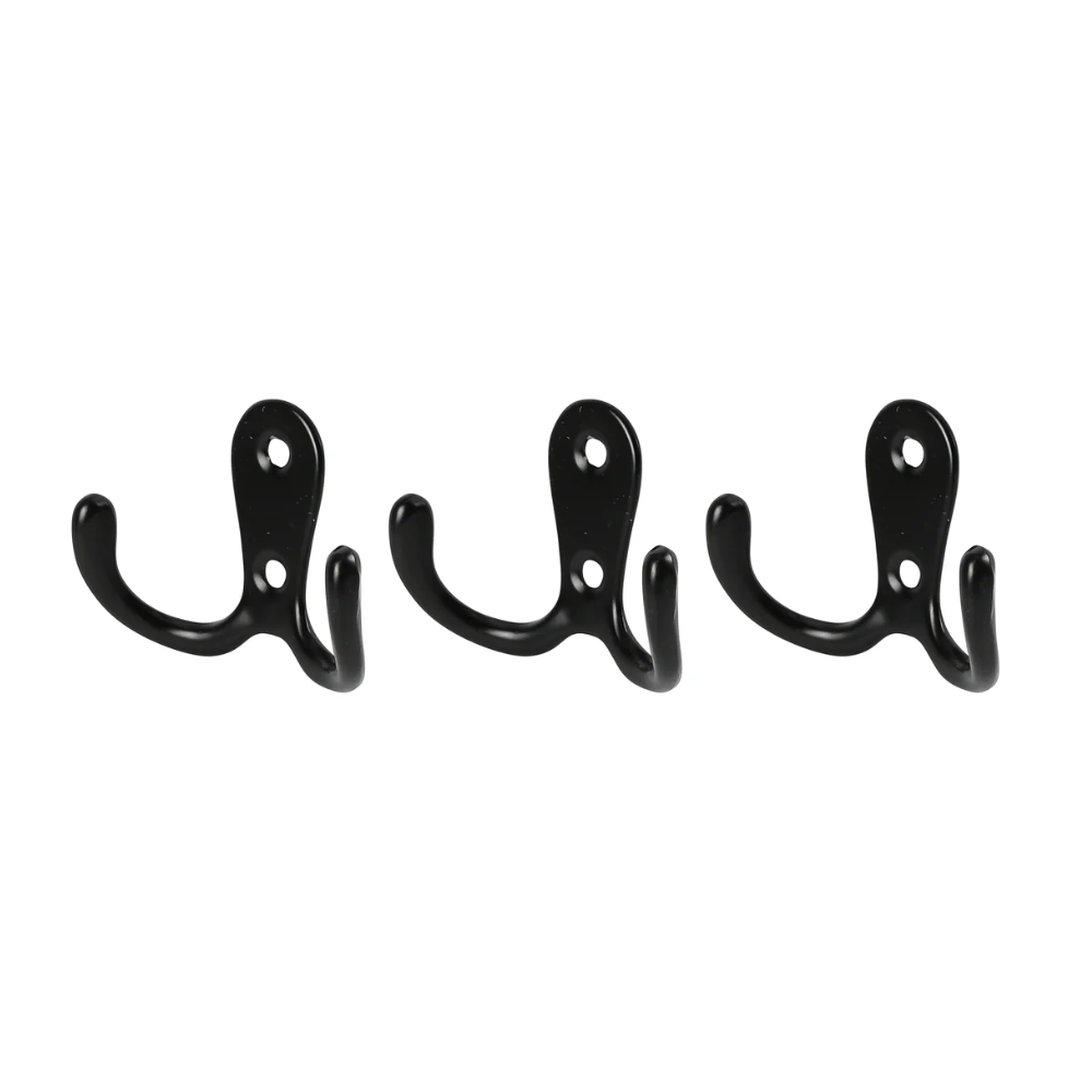 Kapstokhaak dubbel metaal zwart 3 dlg