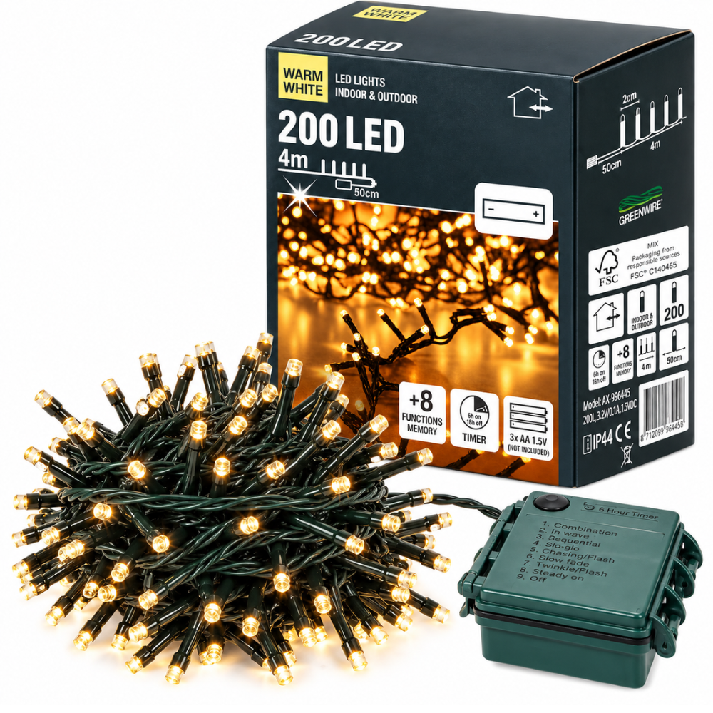 Kerstverlichting Cluster 200 LED – Warm Wit – 4 Meter