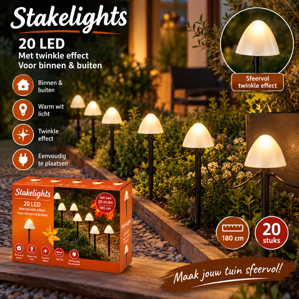 Paddenstoel LED Tuinverlichting – 20 Lampjes | 380 cm | IP44 | 8 Functies | Op Batterij