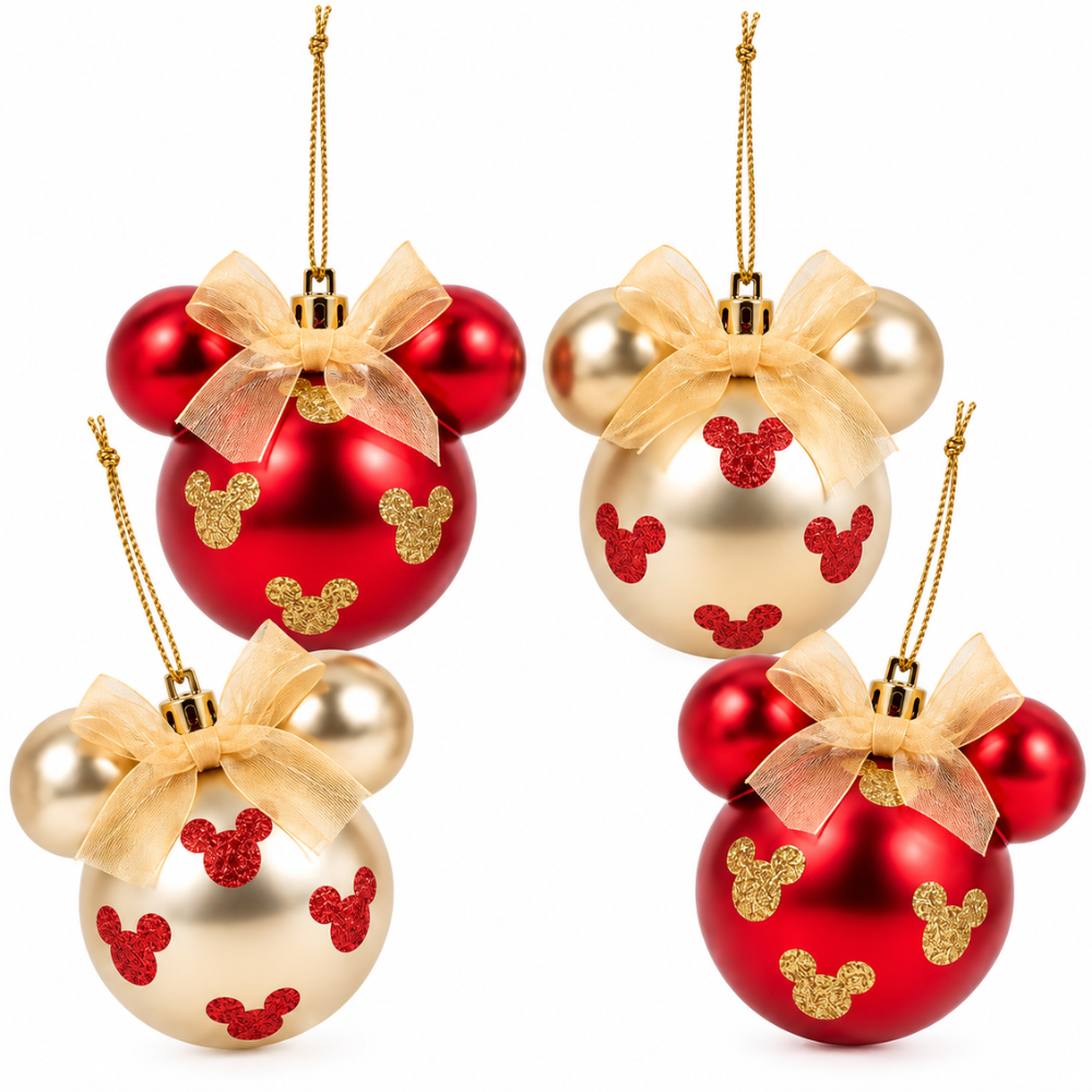 Disney Kerstballen Mickey Mouse – Set van 4 – Polymeer Kunststof Ornamenten Ø 7,5 cm – Kerstballen Mickey Mouse