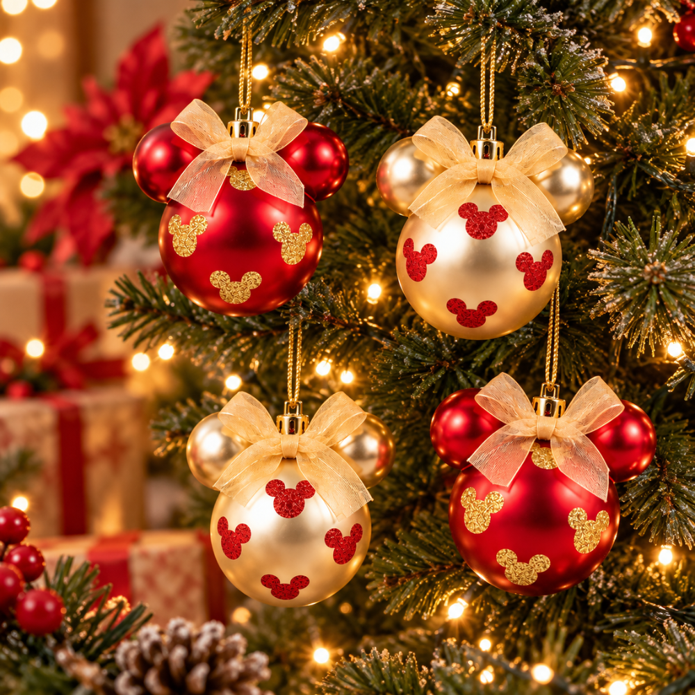 Disney Mickey Mouse Kerstballen Set van 4 – Ø 7,5 cm | Kunststof | Kerstboomversiering