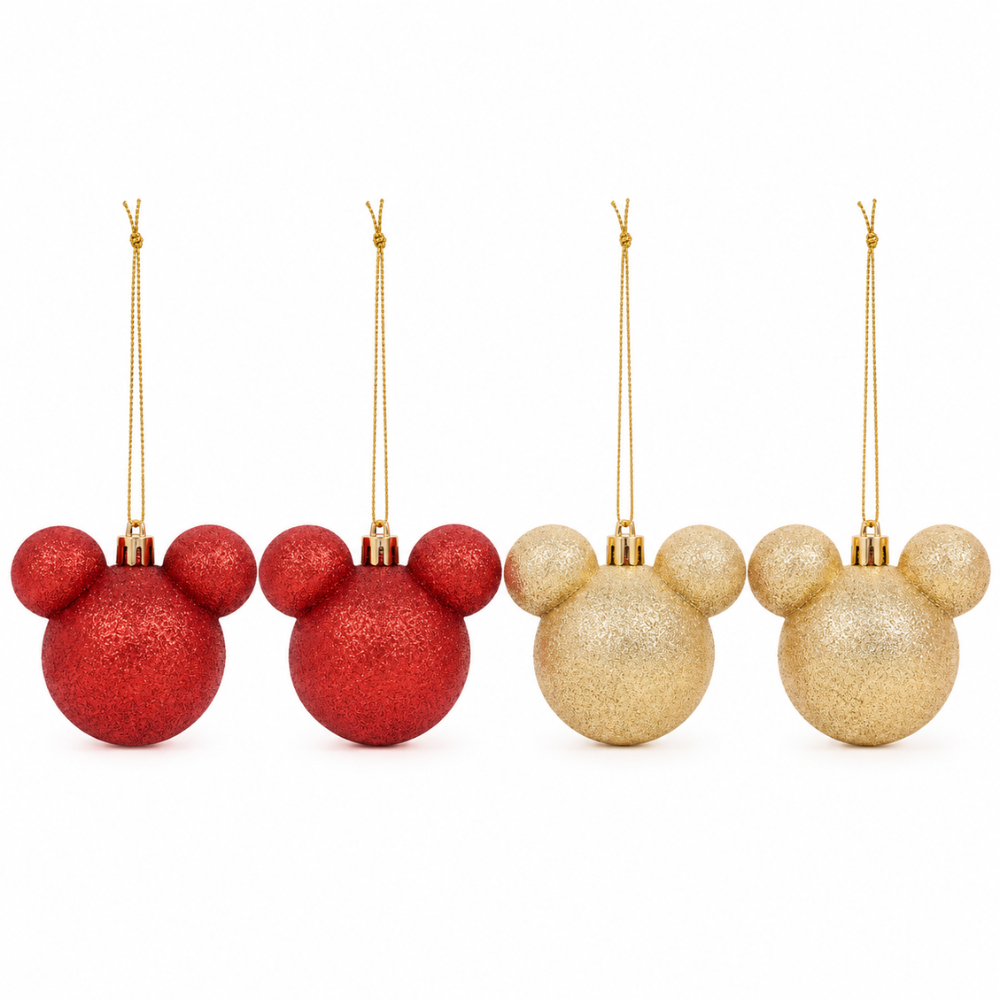 Disney Mickey Mouse Kerstballen Set van 4 – Ø 7,5 cm | Kunststof | Kerstboomversiering